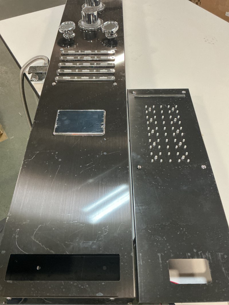 Condition photo showing As Is for Stainless Steel Shower Panel Tower System,LED Rainfall Waterfall Shower Head 5-Function Faucet Rain Massage System with Body Jets-ORB A,Brushed Nickel C