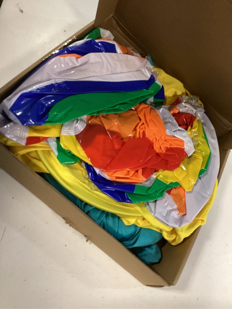 Condition photo showing Good Condition for 11 pcs granny pants yard game easter games set, oversized blue & yellow pants with 8 colorful bouncy balls & 1 air pump, outdoor tossing games for adults family easter carnival party reunion gathering 2 pants & 1 pump