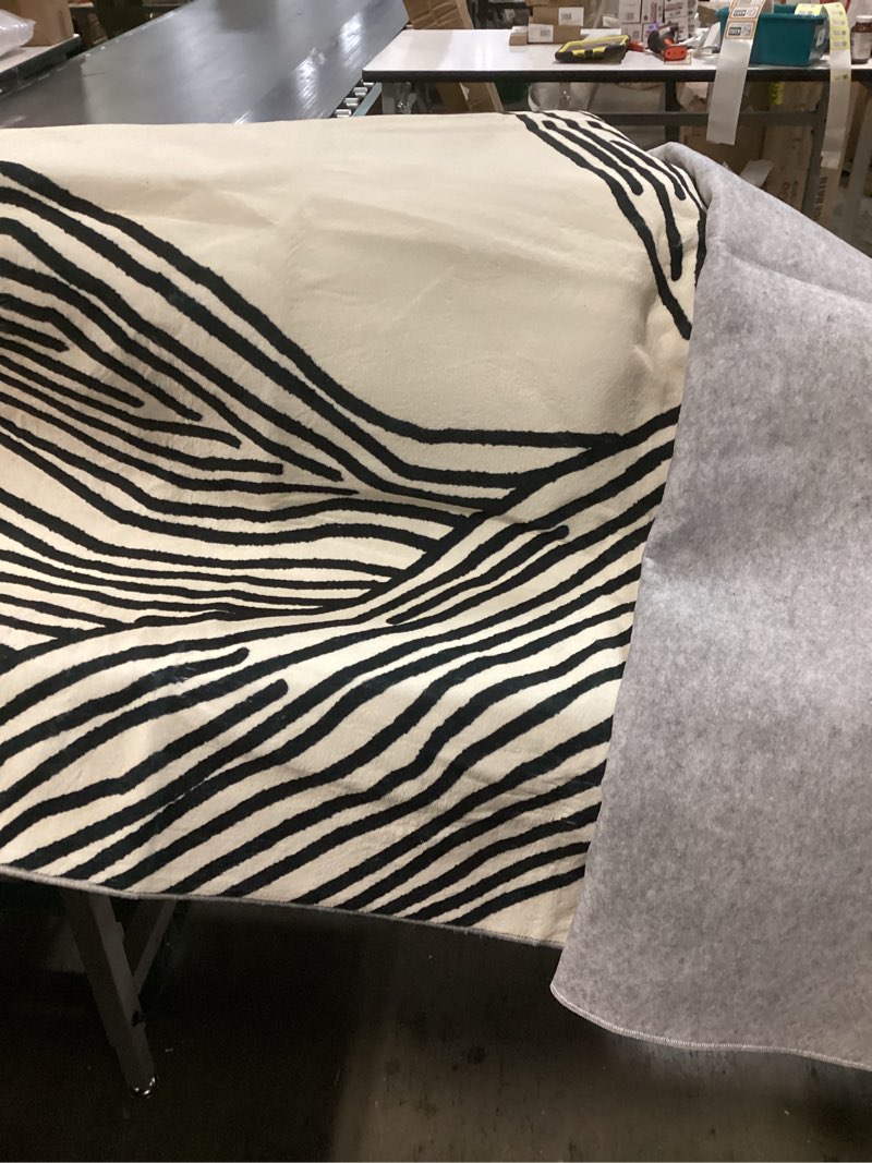 Condition photo showing Good Condition for YIHOUSE 5×8 Ft Area Rugs, Abstract Washable Rug, Modern Black and White Rug for Bedroom Living Room Dining Room Office Playroom Nursery, Nonslip Throw Non-Shedding Thin Contemporary Striped Rugs Modern Lines Beige 5' x 8' (Rectangular)