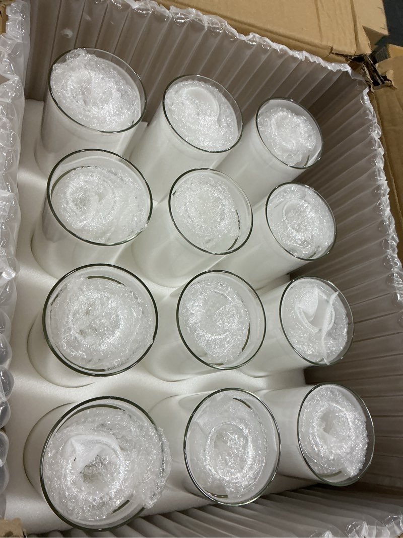 Condition photo showing As Is for 60pcs Cylinder Glass Vase for Centerpieces, 4,6,7.5,8,10 inch Tall Clear Flower Vase Bulk Floating Candle Holder for Wedding Table Home Décor and Party 4+6+7.5+8+10inch 60