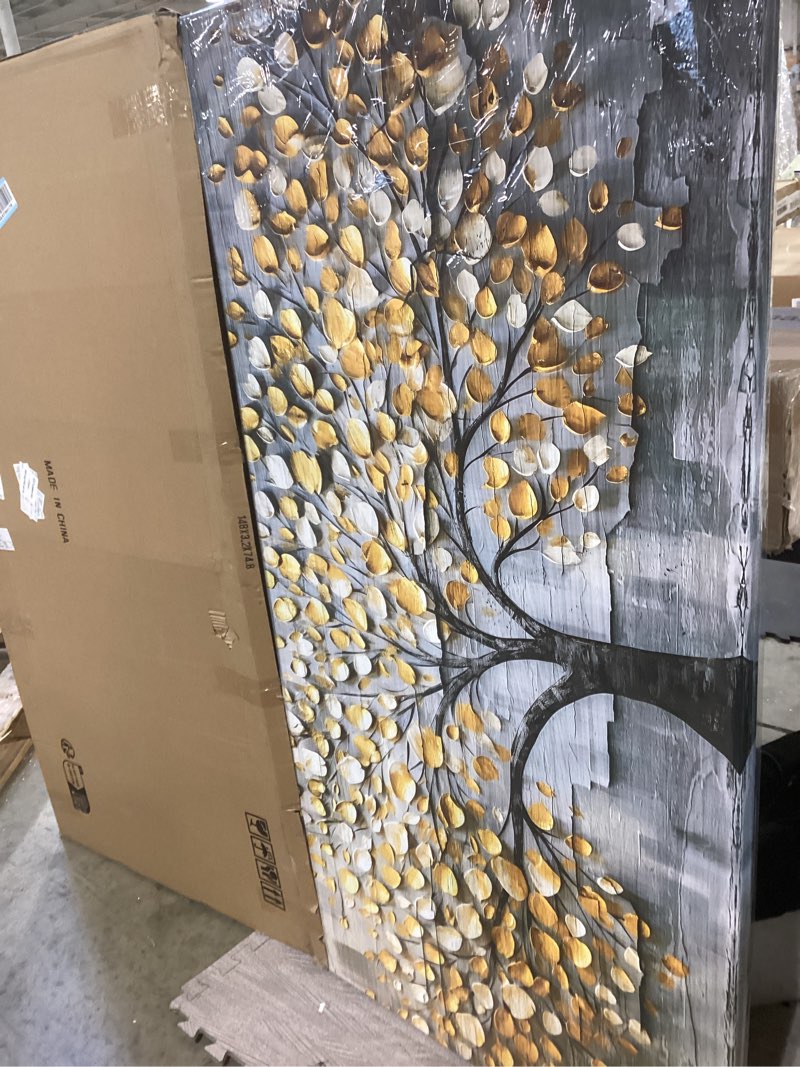 Condition photo showing Good Condition for crmotu tree of life large wall art for living room, golden tree neutral abstract canvas painting art prints, nature plant modern pictures wall decor for bedroom bathroom dining room office 29"x57" 57"l x 29"w golden tree