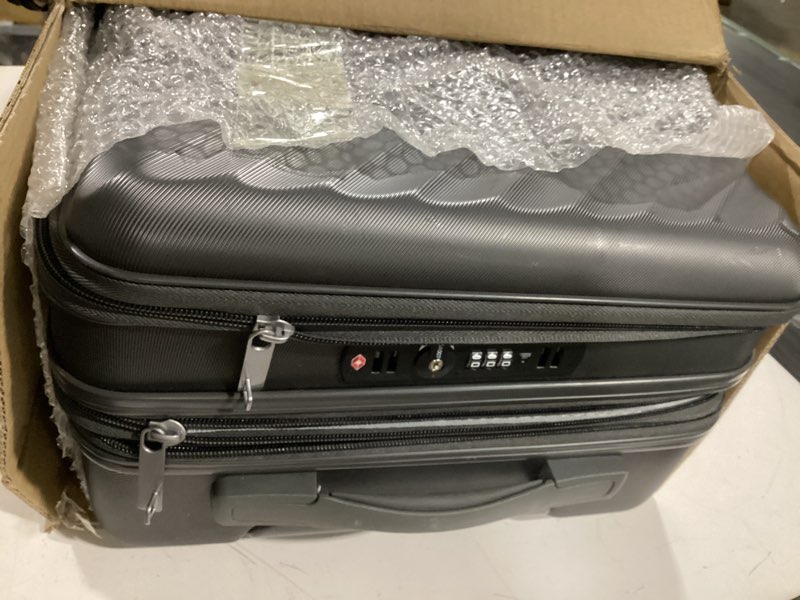 Condition photo showing Good Condition for carry on luggage with front compartment and cup holder, kvf expandable pc hard shell suitcase with front pocket (fx-plus, gunmetal, 2-piece (20/tote)) gunmetal 2-piece set (20/tote)