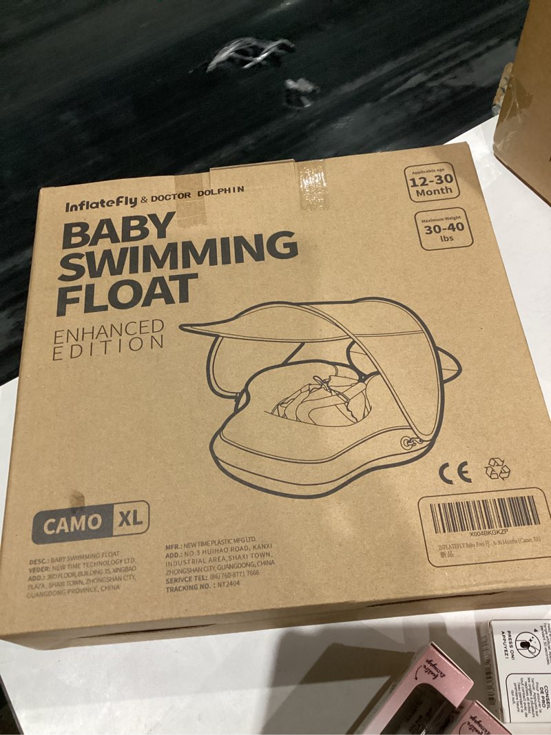 Condition photo showing New/Like New for Baby Pool Float with Sun Canopy Inflatable Toddler Swimming Float with Anti-Backflip Tail Infant Pool Floaties for Ages of 6-30 Months X-Large Camo