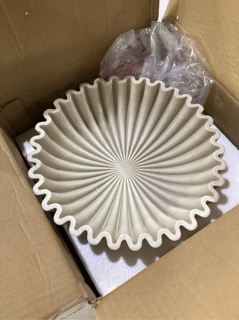 Condition photo showing Good Condition for ymxyjm large decorative bowl, modern handicraft bowls for home decor, fruit bowl for kitchen counter, ruffle decor, stylish key bowl for entry table, artificial stone beige beige 1 piece