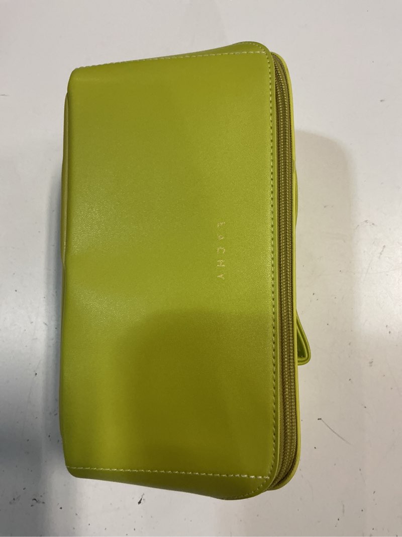 Condition photo showing Good Condition for eachy travel makeup bag, large capacity cosmetic bag for women, waterproof pu leather, flat open portable toiletry bag for skincare, brushes & travel essentials medium al-green