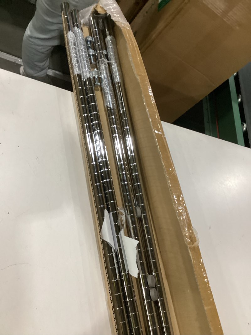 Condition photo showing As Is for only poles nexel 24\" x 30\" x 63\", 4 tier adjustable wire shelving unit, nsf listed commercial storage rack, chrome finish, leveling feet 24\"x30\"x63\" shelving unit