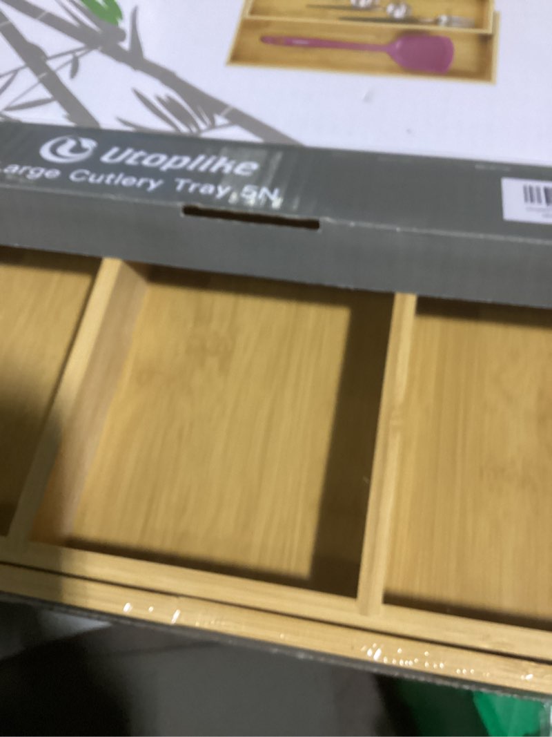 Condition photo showing New/Like New for Utoplike Bamboo Expandable Kitchen Drawer Organizer, Adjustable Utensil Holder and Cutlery Tray Organiser, Drawer Divider for Silverware, Flatware, Knives in Kitchen, Bedroom, Living Room, 5 Slot Large Natural