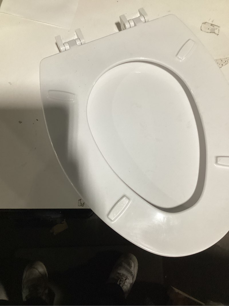 Condition photo showing As Is for Bemis 1500EC 390 Lift-Off Wood Elongated Toilet Seat, Cotton White (Pack of 1)