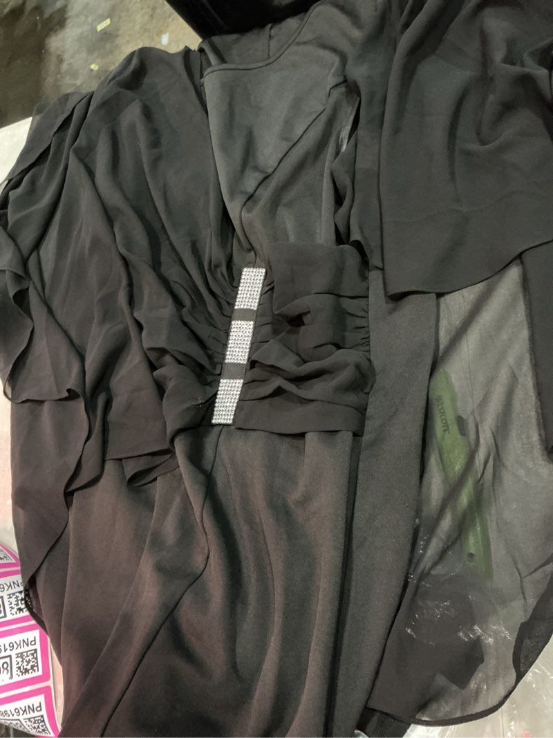 Condition photo showing Good Condition for hanna nikole women's plus size chiffon ruffle flattering cape sleeve bodycon pencil dress 20 plus black