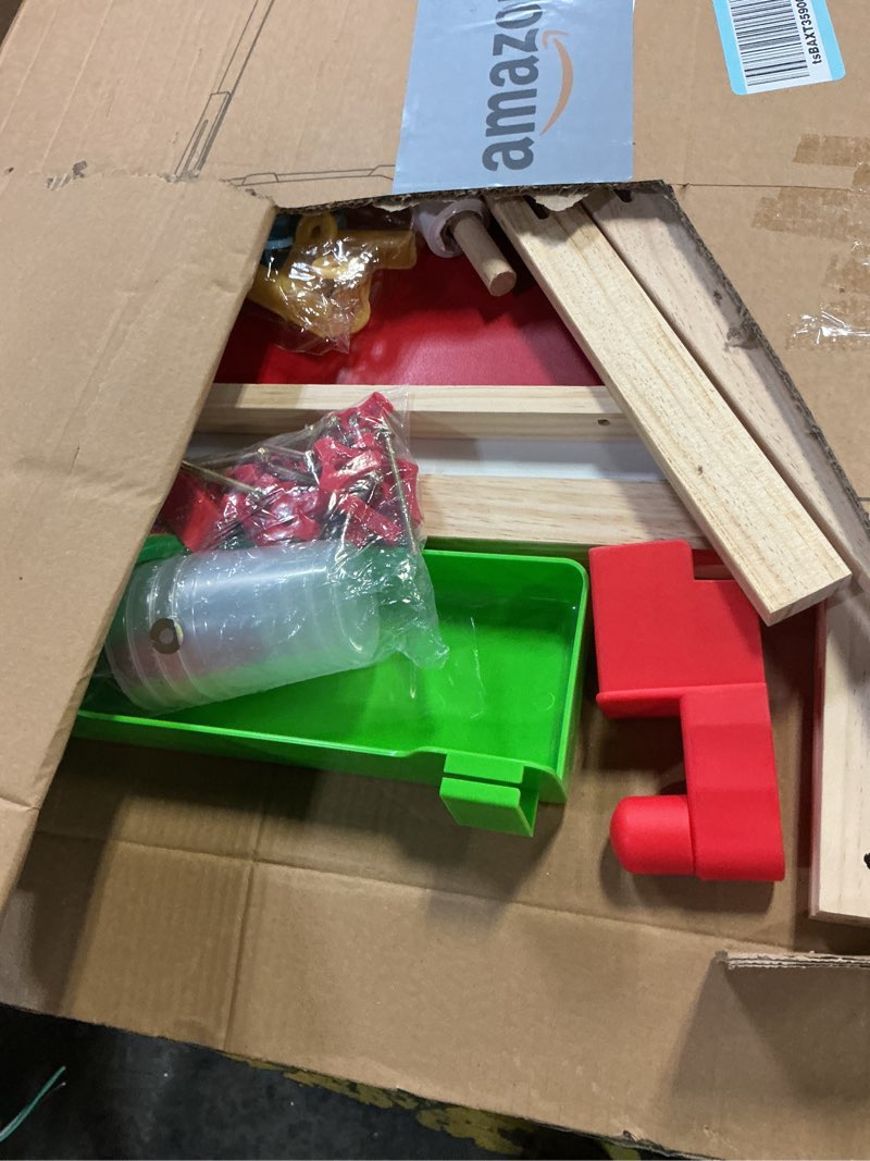 Condition photo showing New/Like New for JOYOOSS Kids Wooden Easel with Paper Roll - Adjustable Magnetic Double Sided Drawing Board Whiteboard & Chalkboard Dry Easel Board,Children Art Easel for 3~12 Years Kids Boys Girls Painting Drawing Kids Easel w Red Tray