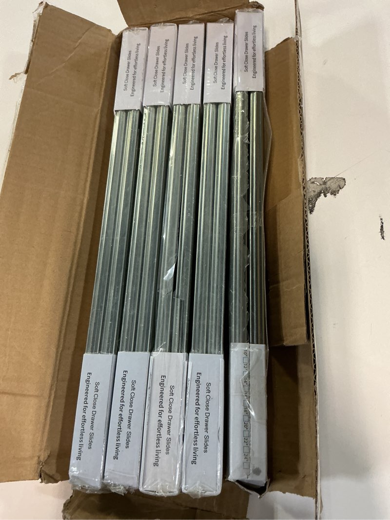 Condition photo showing New/Like New for 10 Pairs | Soft Close Drawer Slides 16 inch, HBL’ Heavy Duty Cabinet Drawer Slides Replacement - Ball Bearing Full Extension, 200 LB Capacity, Made of Cold-Rolled Steel, Rust-Resistant & Long-Lasting. 16" Drawer Slide 10 Pairs Silver
