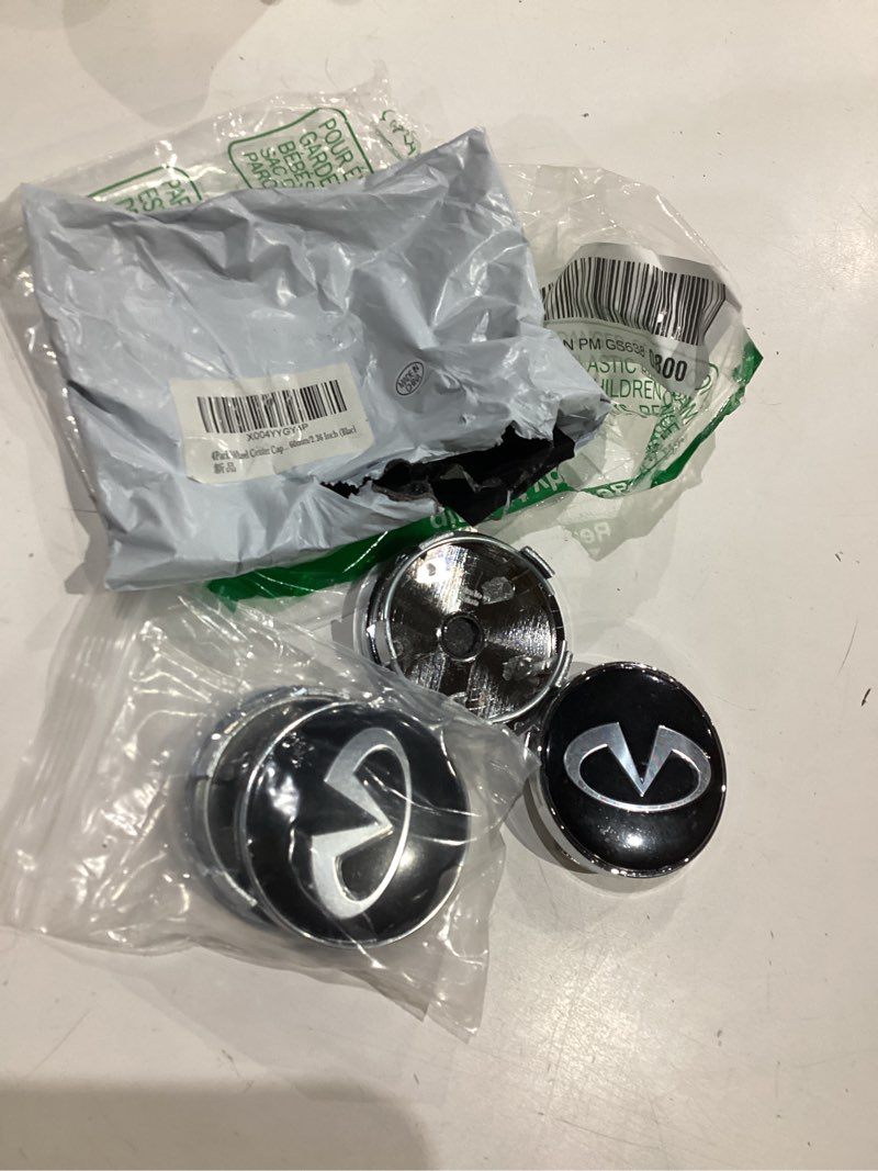 Condition photo showing Good Condition for 4pack wheel center caps for infiniti qx50 q50 q70 q70l q60 qx60 qx80 ex25 ex35, abs wheel rim hubcaps hub cover, 60mm/2.36 inch (black) black-60