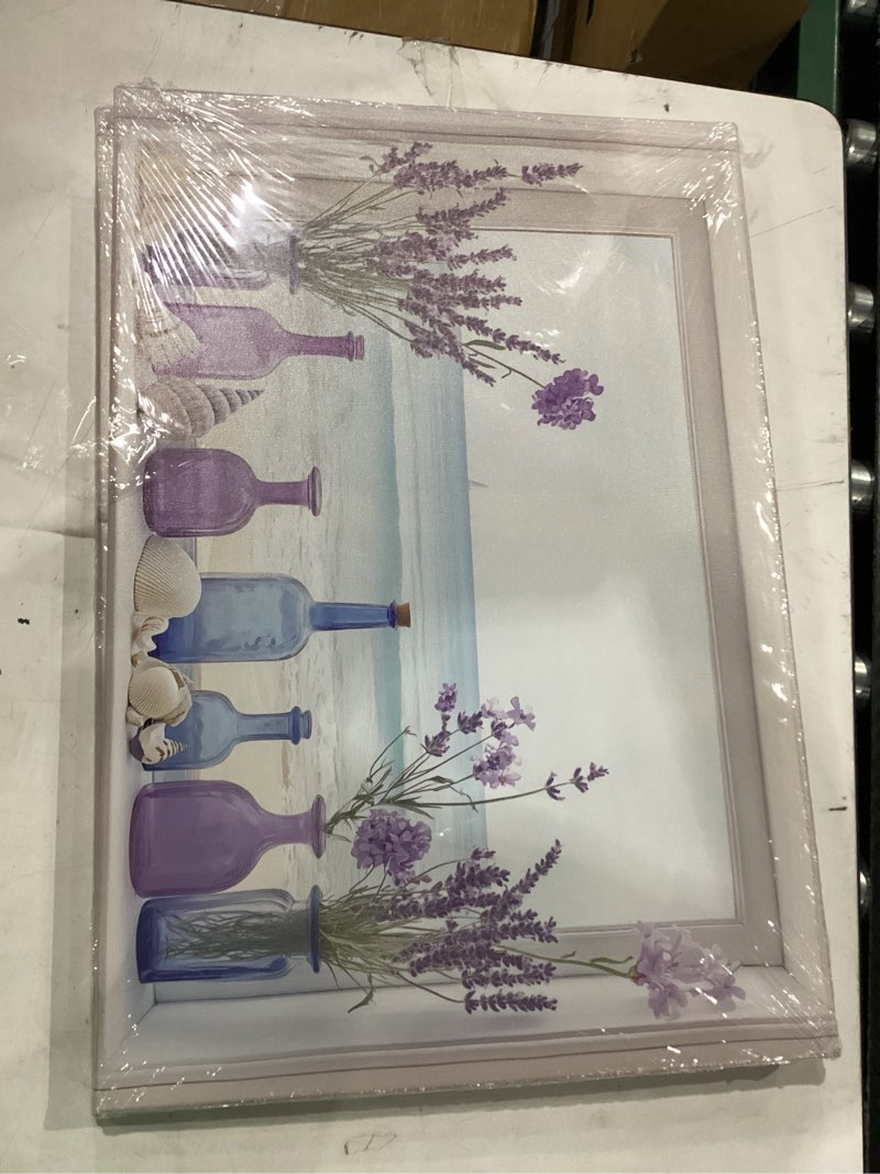 Condition photo showing New/Like New for awpanerar beach window wall art bathroom decor purple lavender in vase pictures rustic flowers poster blue ocean prints coastal artwork farmhouse decor framed (white, (16l x 24w)) white 16"l x 24"w