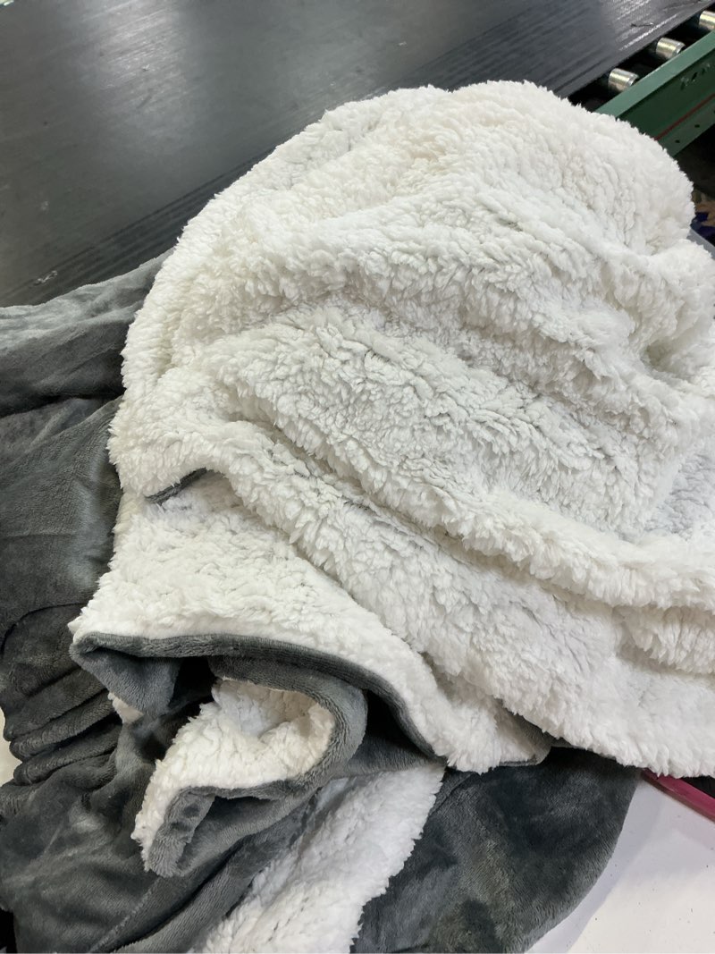 Condition photo showing As Is for bedsure gentlesoft sherpa fleece queen blankets for bed, non-heated, thick and warm throw for women and men, soft fuzzy plush queen blanket for winter, grey, 90x90 inches queen (90" x 90") 01 - grey