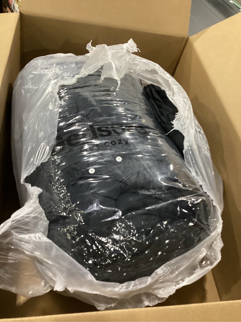 Condition photo showing As Is for Bedsure Oversized King Comforter Set Black - Bed in a Bag Bedding Set 7 Pieces, GentleSoft™ Pintuck Bed Set Gift for Family, Pinch Pleat Black Comforter with Sheets, Pillowcases & Shams Oversized King 04 - Black