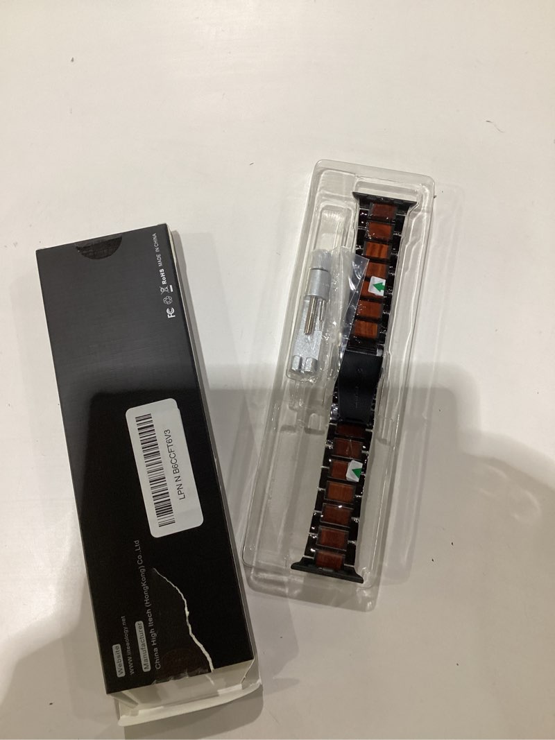 Condition photo showing New/Like New for iiteeology Compatible with Apple Watch Band, Natural Wooden Steel Link Bracelet for iWatch Ultra 3/ Ultra 2/ Series 1-11 49mm 46mm 45mm 44mm 42mm - Black Black&Red Sandalwood 46mm/49mm/45mm/44mm/42mm(Series 3)