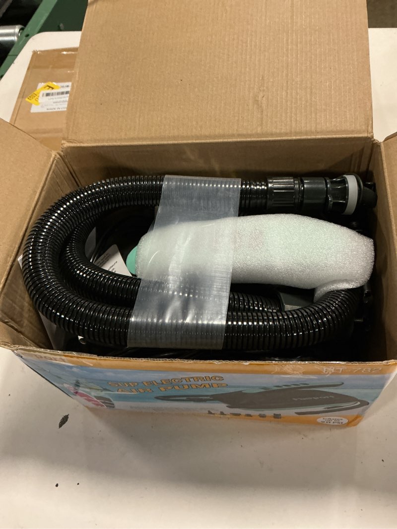 Condition photo showing New/Like New for electric paddle board pump, 20psi sup air pump with inflation & deflation functions & 12v dc car connector, portable quick inflator for inflatable paddleboard, kayaks, boats and air mattresses green