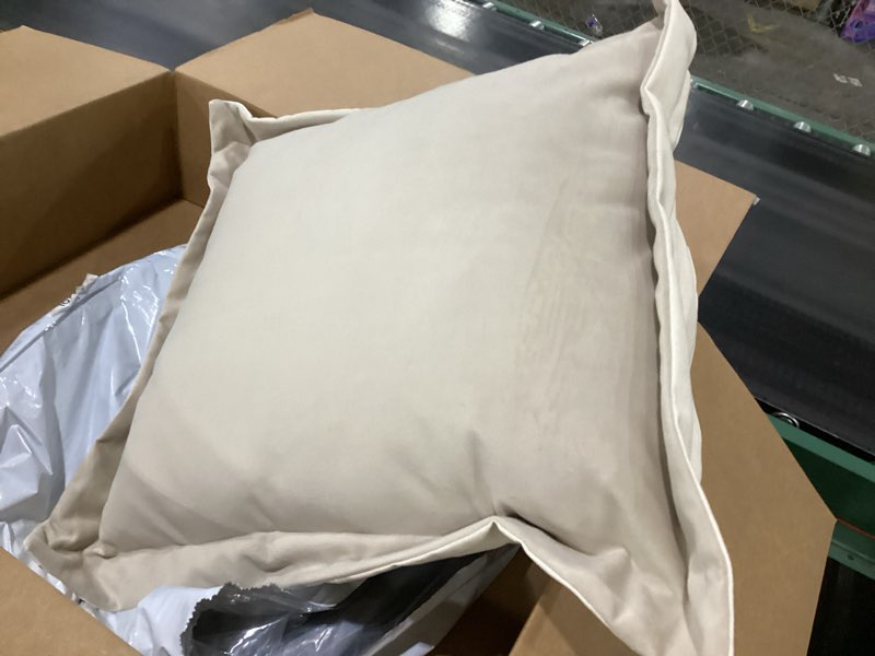 Condition photo showing Good Condition for Howard Elliott Puff Ottoman Cushion With Cover, Square Replacement Cushion for Ottoman Sofa Furniture with 100% Natural Linen Fabric for Ottoman Chairs & Furnitures, 24 x 24 Inch, Bella Sand Bella Sand 24"D x 24"W x 8"H