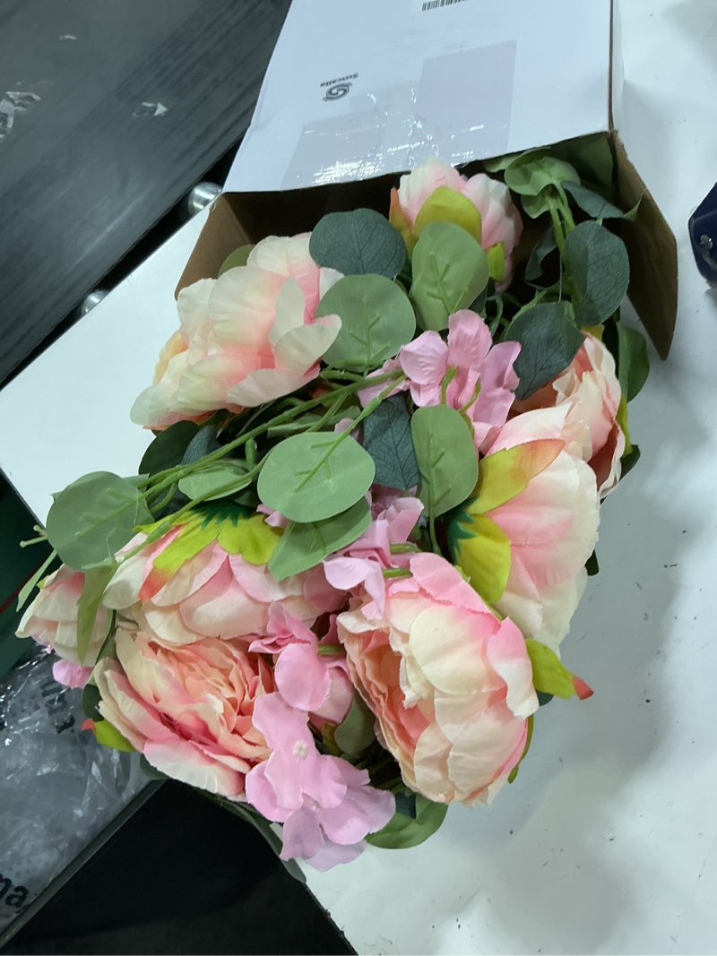 Condition photo showing Good Condition for suncalla 6 ft artificial peony flower garland vintage faux real look silk peony eucalyptus garland pink roses silk flower vine wall hanging plant for wedding arch door arrangement party decor peony style
