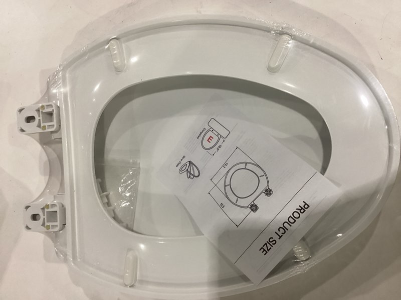 Condition photo showing New/Like New for elongated toilet seat, 18.5” soft/slow close oval (oblong) toilet seat for elongated toilets, no-slam quiet-close lid, easy-to-install & clean, durable never-loosen white plastic seat white elongated(oval)