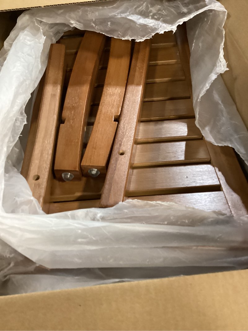 Condition photo showing Good Condition for Bamboo Shower Stool Bench Waterproof with Storage Shelf for Shaving Legs or Spa Bath Seat in Bathroom & Inside Shower for Adults Seniors Elderly (24 x 13.4 x 18.5 inches+Walnut)