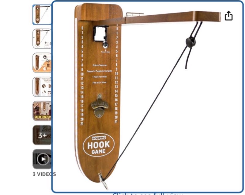 Ring Toss Game, Man Cave Decor, Solid Wood Wall Mounted Hook and Ring Game with Adjustable Rings & L