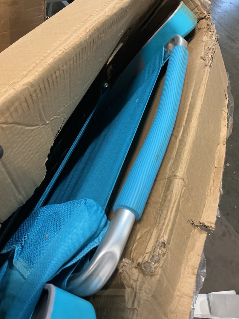 Condition photo showing As Is for Rio Brands 17" Extended Height 4-Position Folding Beach, Camping, Lawn Chair, Turquoise 1-Pack Turquoise