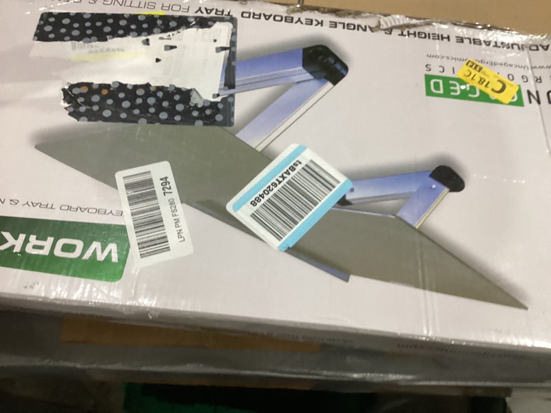 Condition photo showing As Is for Uncaged Ergonomics Adjustable Keyboard Tray, Silver, Keyboard Tray, Ergonomic, Wrist Support, Portable, Universal, Aluminum