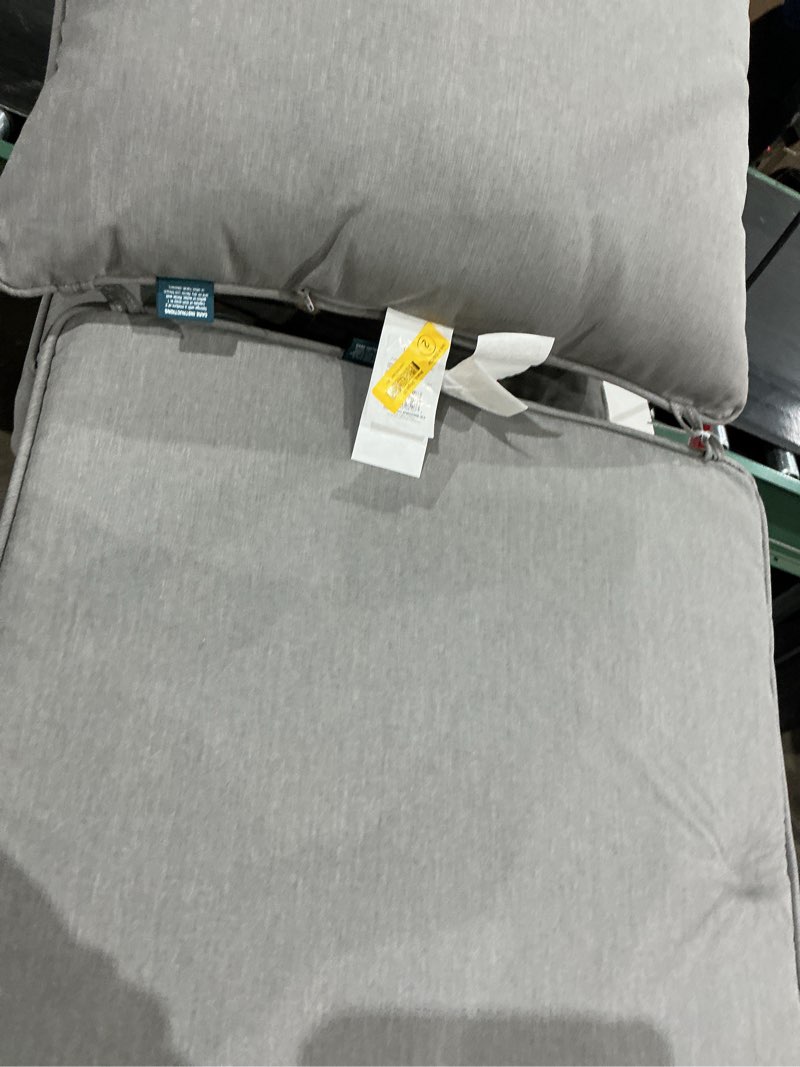 Condition photo showing As Is for origin 21 25-in x 25-in grey solid deep seat patio chair cushion