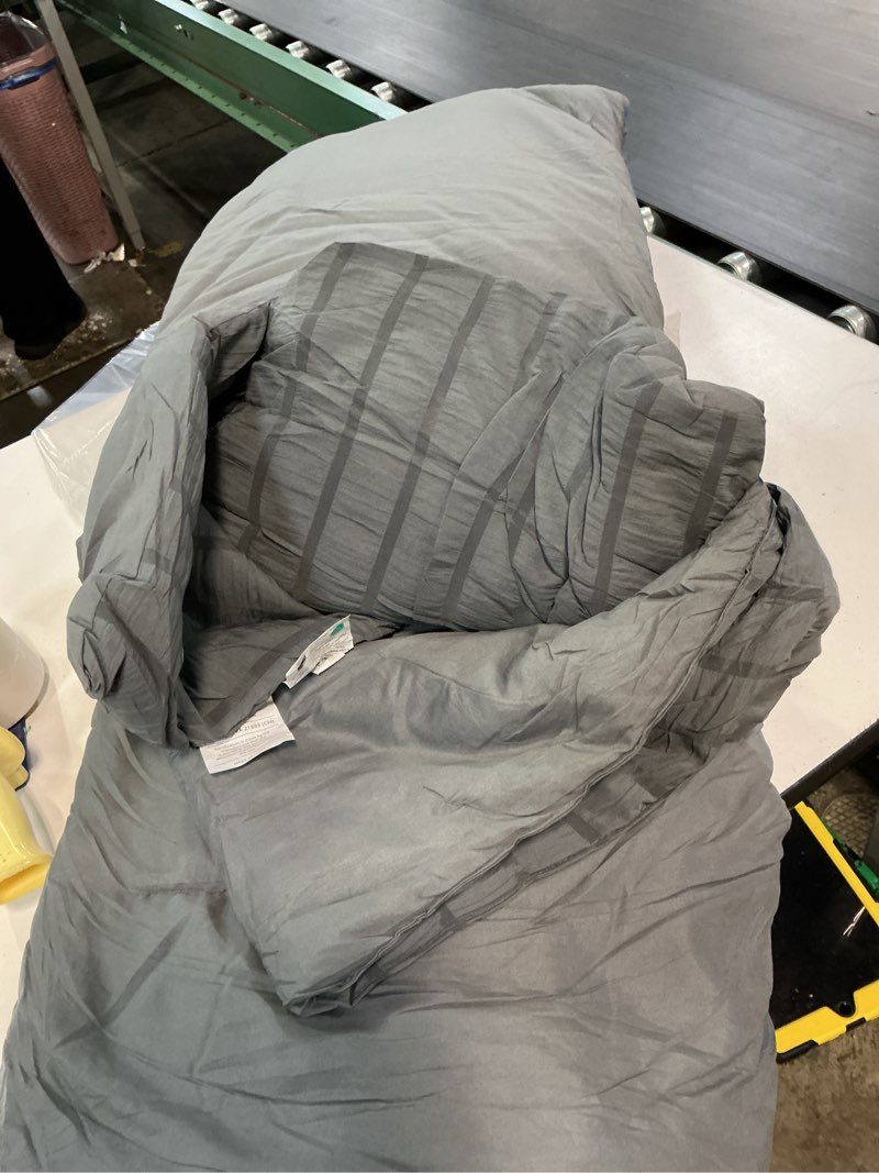 Condition photo showing As Is for queen comforter set  bed in a bag queen size, luxury comforter set with sheets for all season, bed set with comforter, flat sheet, fitted sheet, pillowcases & shams, grey grey queen