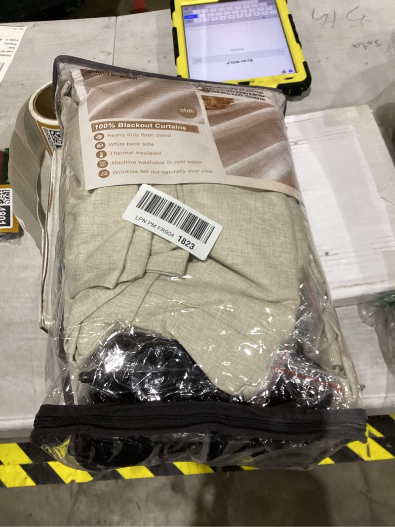Condition photo showing As Is for Blackout Curtains 60 Inches Extra Wide Natural Linen Curtains 108 Inch Length for Living Room, Pleated Farmhouse Bedroom Thermal Heavy Drapes for Winter Thick Large Window 60"W x 108"L 2 Panels Natural Linen 60"W x 108"L (Pack of 2)