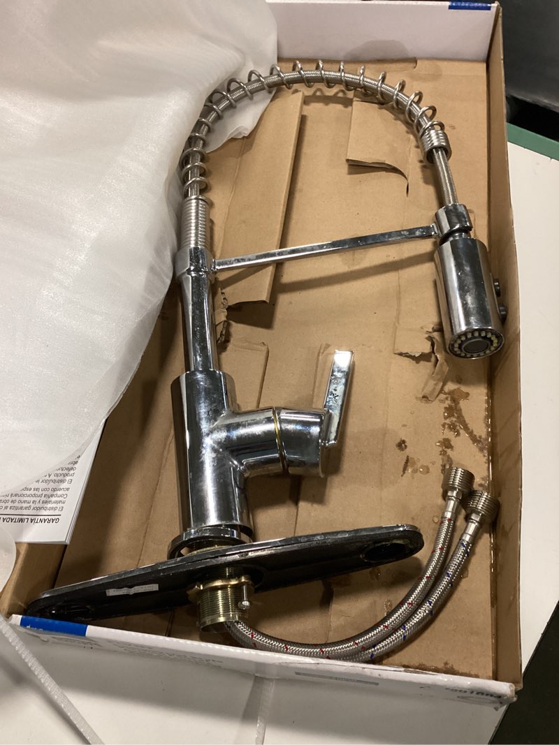 Condition photo showing As Is for KINGO HOME Brushed Nickel Kitchen Faucet with Sprayer, High Arc Single Handle Kitchen Sink Faucet One Hole Stainless Steel Kitchen Faucets for Farmhouse Camper Laundry Rv Bar Sink, Grifos De Cocina