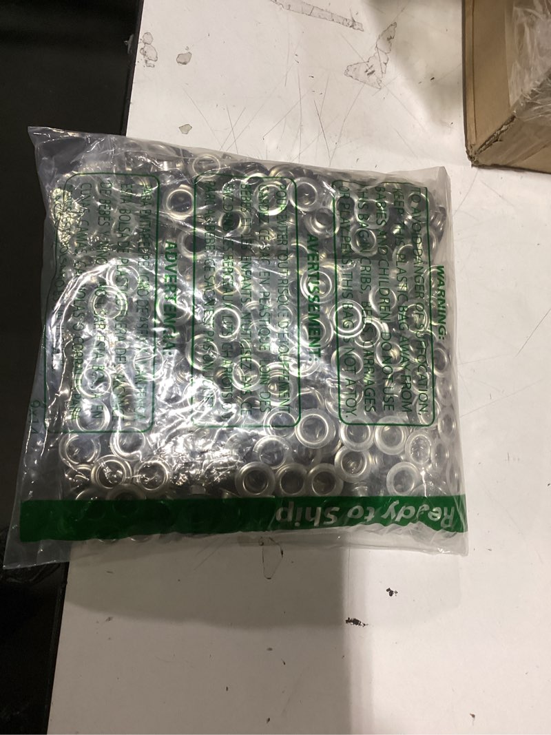 Condition photo showing As Is for king pieces 1000pcs grommets 3/8 inch (10mm) washers and grommets kit for grommet tool, banner & posters metal grommets eyelets for fabric clothes leather belt punching silver 1000pcs 3/8 inch