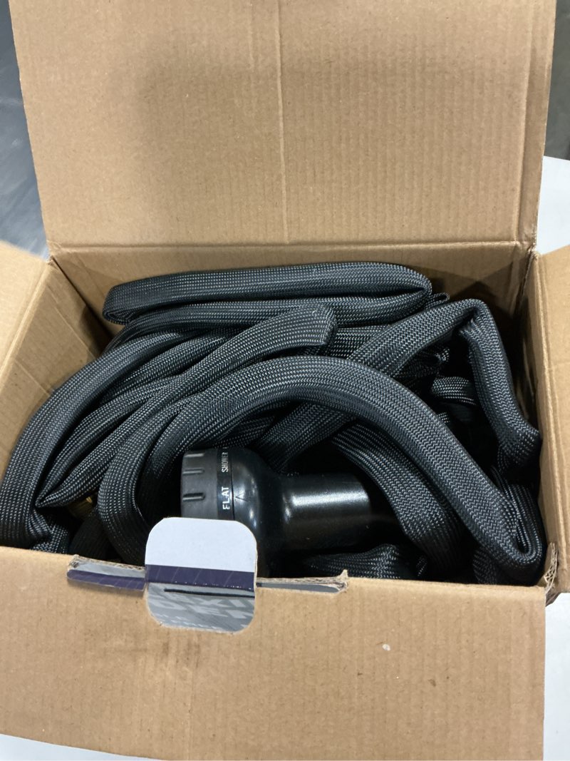 Condition photo showing New/Like New for flexible garden hose 100 ft, ultra lightweight water hoses 100ft w/10 function sprayer and 3/4" brass fittings, kink-free, sturdy, abrasion resistant for yard, lawn, outdoor and gardening(black) 100ft black