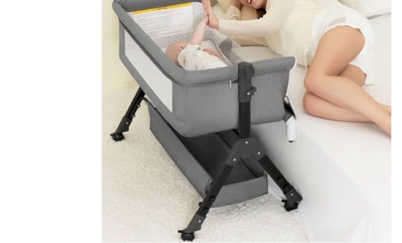  Click to see full view                      7 VIDEOS 3 in 1 Baby Bassinet Bedside Sleeper, Bedside Crib for Baby, Adjustable Baby Bassinet with Wheels, Storage Basket, Mattress, Easy Assemble & Folding Portable Baby Cradle (Grey