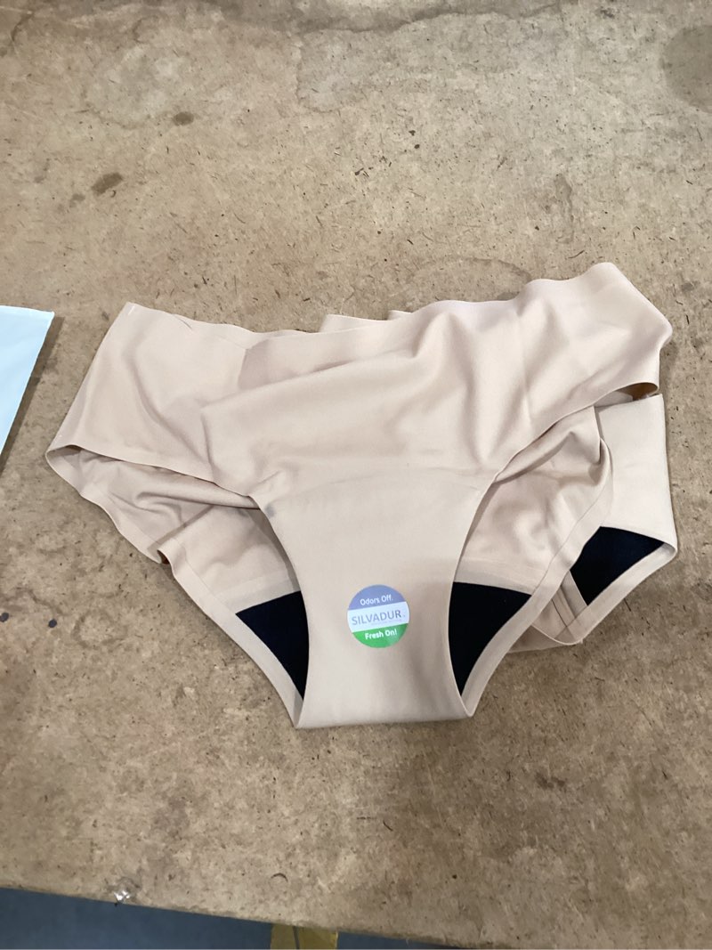 Condition photo showing New/Like New for leakproof2.0 seamless mid rise brief period underwear for women | period panties holds 6 tampons | leak proof incontinence underwear (l/xl, 3-beige) l|xl 3-beige