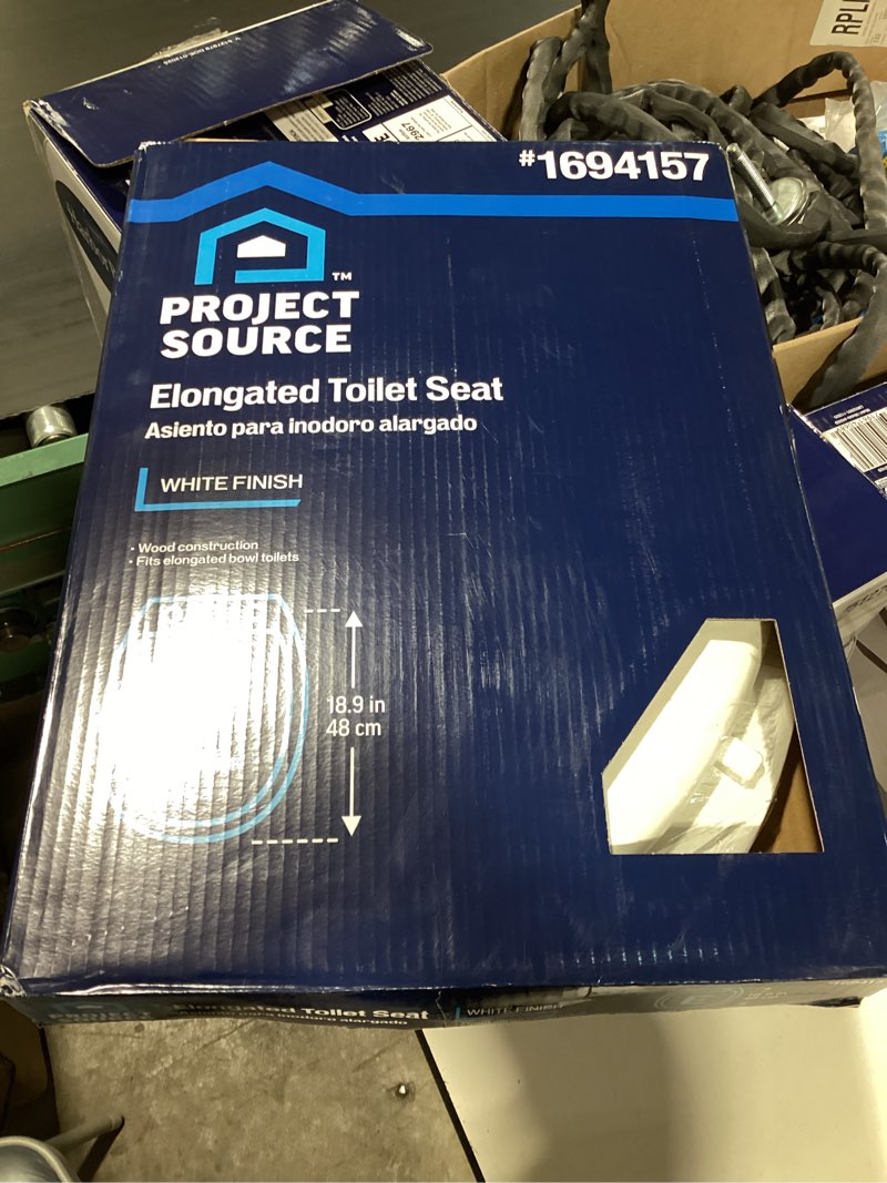 Condition photo showing As Is for project source wood white elongated toilet seat