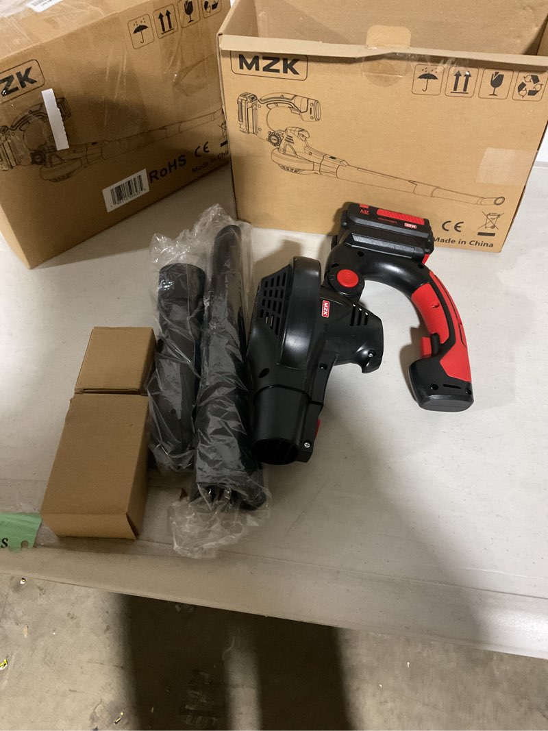 Condition photo showing Good Condition for mzk cordless leaf blower,20v battery powered electric blower for lawn care, electric lightweight leaf blower for blowing leaves, patio cleaning, lawn care and dust(2 * 2ah battery & charger included)