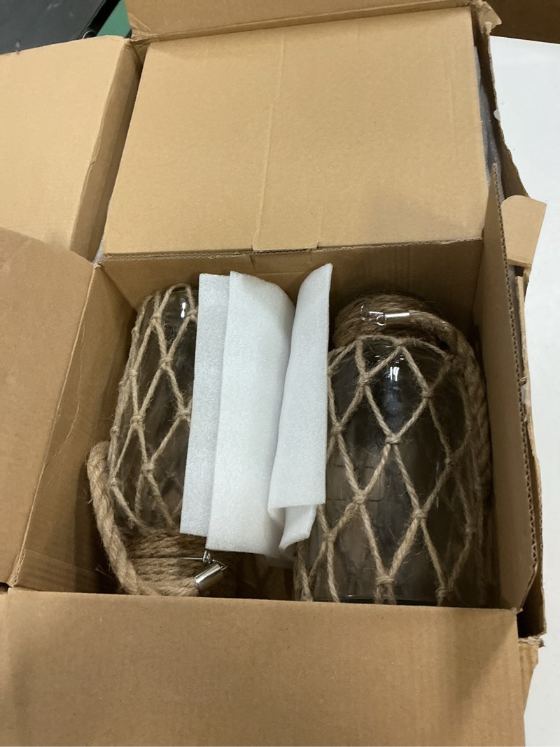 Condition photo showing Good Condition for set of 4 rope net dry flower glass vase 7.9 x 4 inches wicker farmhouse vase coastal decor for wedding tables home rustic hanging mason jar rope wrapping decorative bottles nautical decor