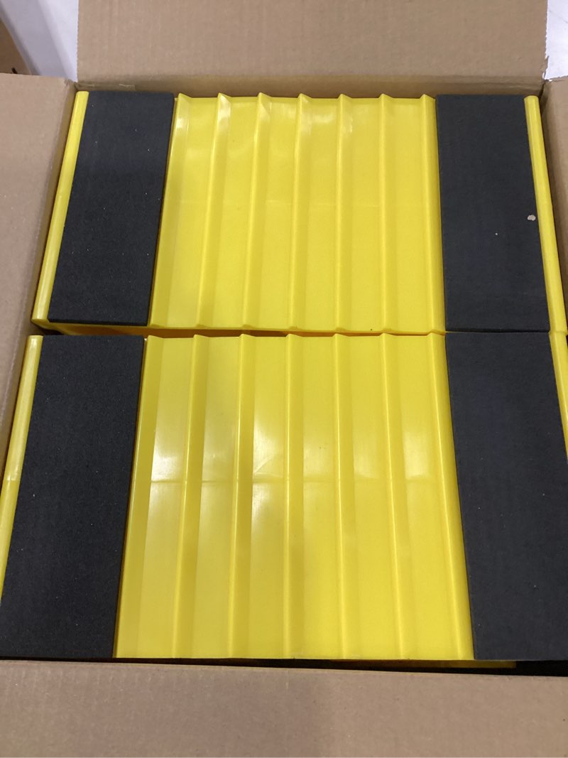 Condition photo showing New/Like New for wheel chocks for rv trailer, 4 pack non slip wheel chocks for travel trailers with rope for easy removal, lightweight plastic wheel stoppers block for camper cars trucks
