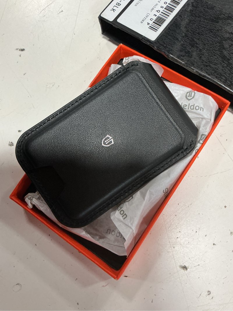 Condition photo showing Good Condition for shieldon genuine leather strong magnetic wallet for magsafe, phone wallet stand for men women, 6 card holders, angle adjustment, rfid blocking, compatible with iphone 17/16/15/14/13/12 series - black