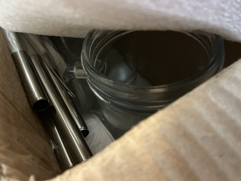 Condition photo showing Good Condition for birity glass cups with lids and straws,24oz glass tumbler with handle,4 pack reusable iced coffee cup with lids-mason jar with lid and straw,boba cup for cold & hot drinks,smoothies cup,travel mug 4-pack car cup