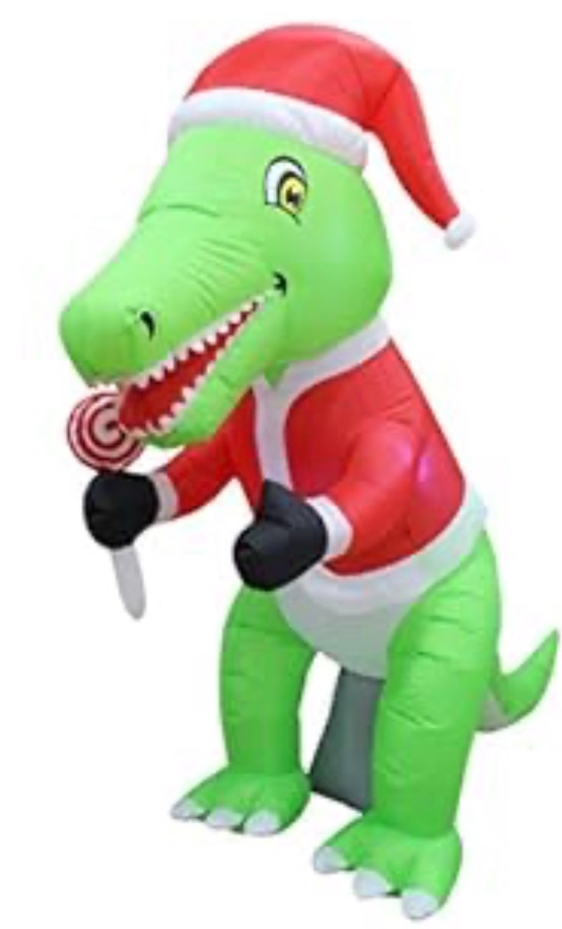 6 Foot Tall Christmas Inflatable Green Dinosaur with Christmas Hat and Lollipop LED Lights Decor Outdoor Indoor Holiday Decorations, Blow up Lighted Yard Decor, Lawn Inflatables Home Family Outside (B075NT5K28)
