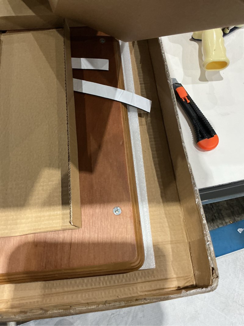 Condition photo showing As Is for walnut monitor stand for desk (44 inch) large monitor stands for 2 monitors, desk shelf for top of desk walnut monitor shelf
