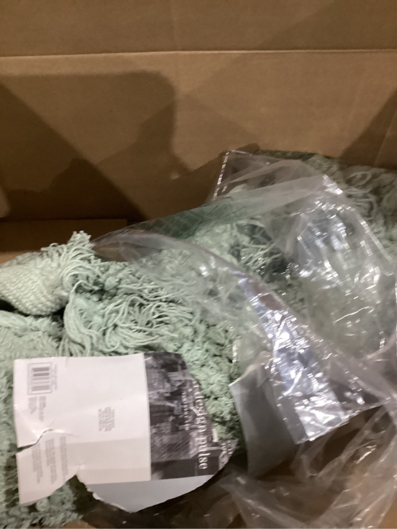 Condition photo showing Good Condition for vcny home savannah collection bath rug runner-boho fringe striped design-for bathroom, hallway, or kitchen use, 24" x 60", sage