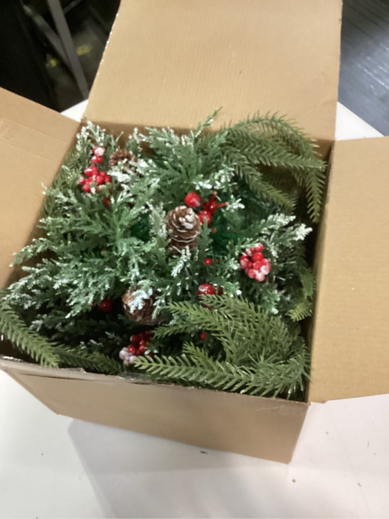 Condition photo showing Good Condition for DR.DUDU Christmas Decorations Hanging Baskets, 18" Artificial Basket with Lights Timer for Outdoor Porch with Norfolk Pine Cones Berry Clusters Holiday Winter Xmas Decor for Home Front Door Yard