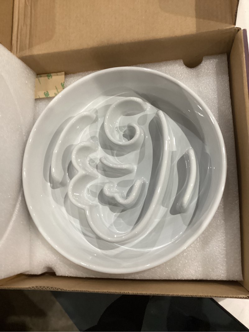 Condition photo showing Good Condition for LE TAUCI Slow Feeder Dog Bowls Ceramic,3 Cups Slow Feeding Dog Bowl Medium Large Breed, Pet Bowl for Fast Eaters, Puzzle Pet Dishes, Angle White L-3 Cups Angle White