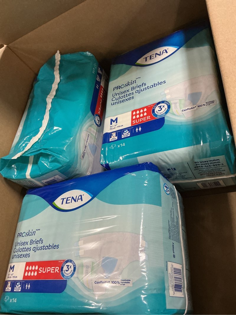Condition photo showing New/Like New for tena proskin unisex super briefs, adult incontinence diapers with tabs, bladder leaks control, super absorbency, medium, 42 count medium 42