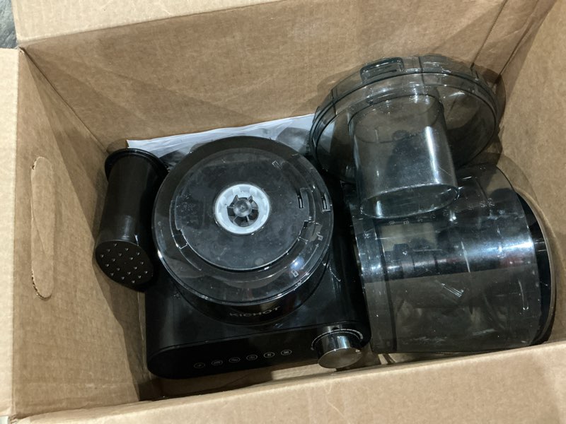 Condition photo showing Good Condition for 12 cup food processor & vegetable chopper,french-fry-cutter, stepless speed,digital timer,large feed chute,ice creshing,chopping, shredding, slicing and doughing,600w for home use,black