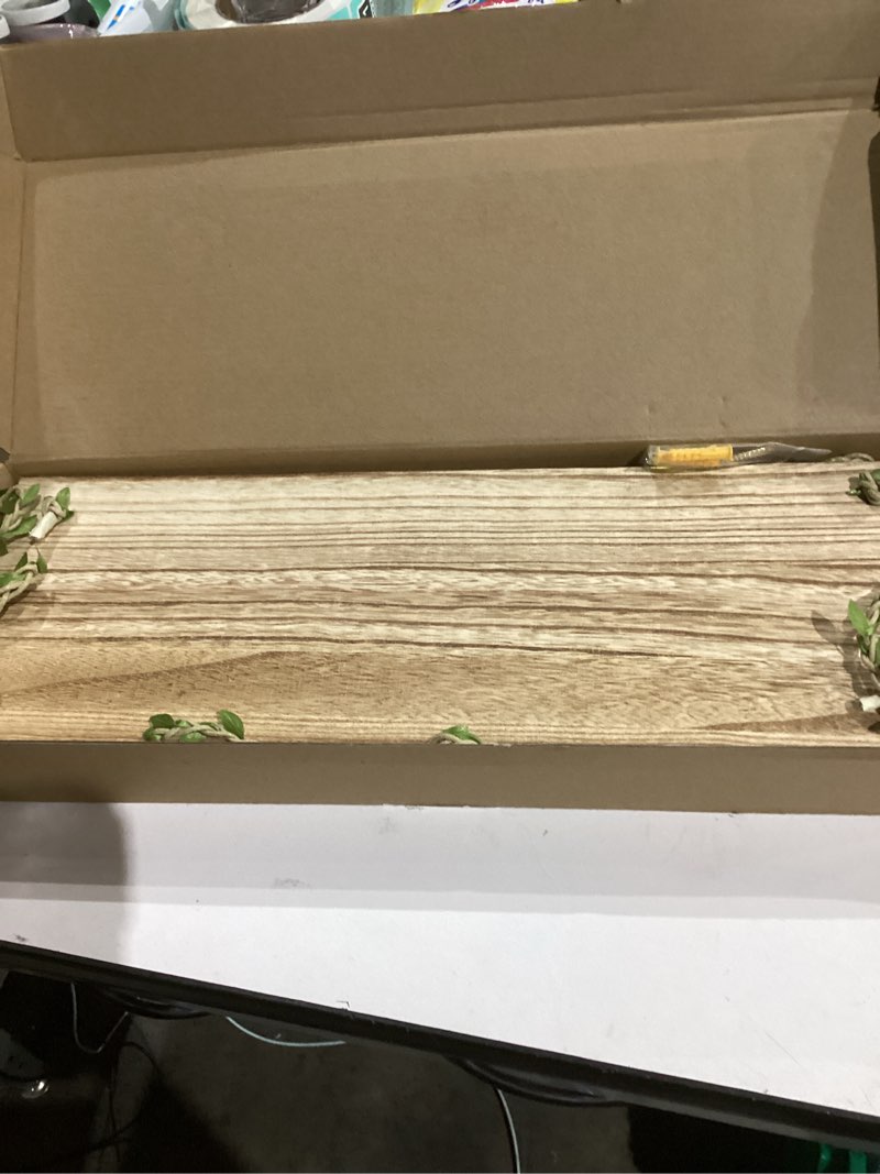 Condition photo showing New/Like New for MITIME Hanging Shelves for Wall,2 Tier Window Wall Hanging Shelf for Plant Photo Frames Decorations Display Decor, Green Leaf Rope Farmhouse Wooden Floating Small Bookshelves (Light Color, 2 Tier) 2 Tier Light Color